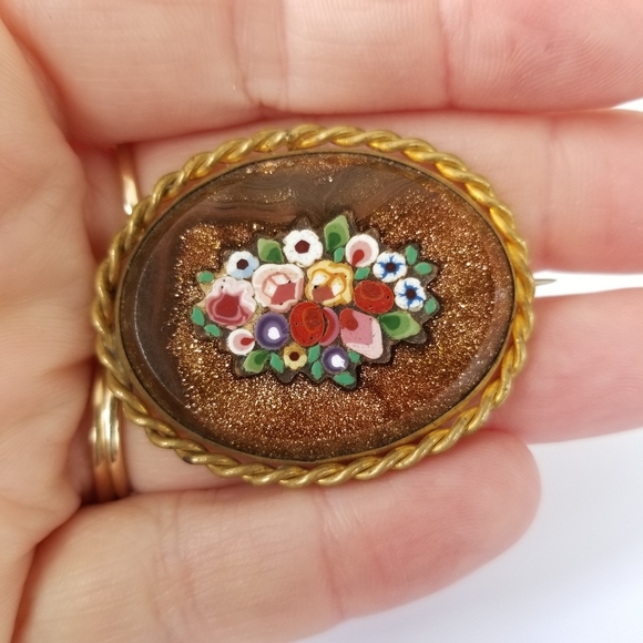 Relisted -Antique Victorian micro mosaic brooch pin Italy - Picture 9 of 13